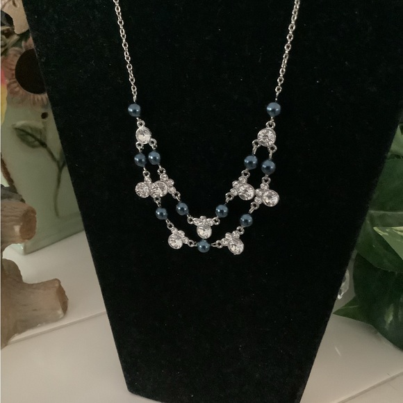 Rhinestones & Blue Beaded Necklace. - Picture 3 of 6